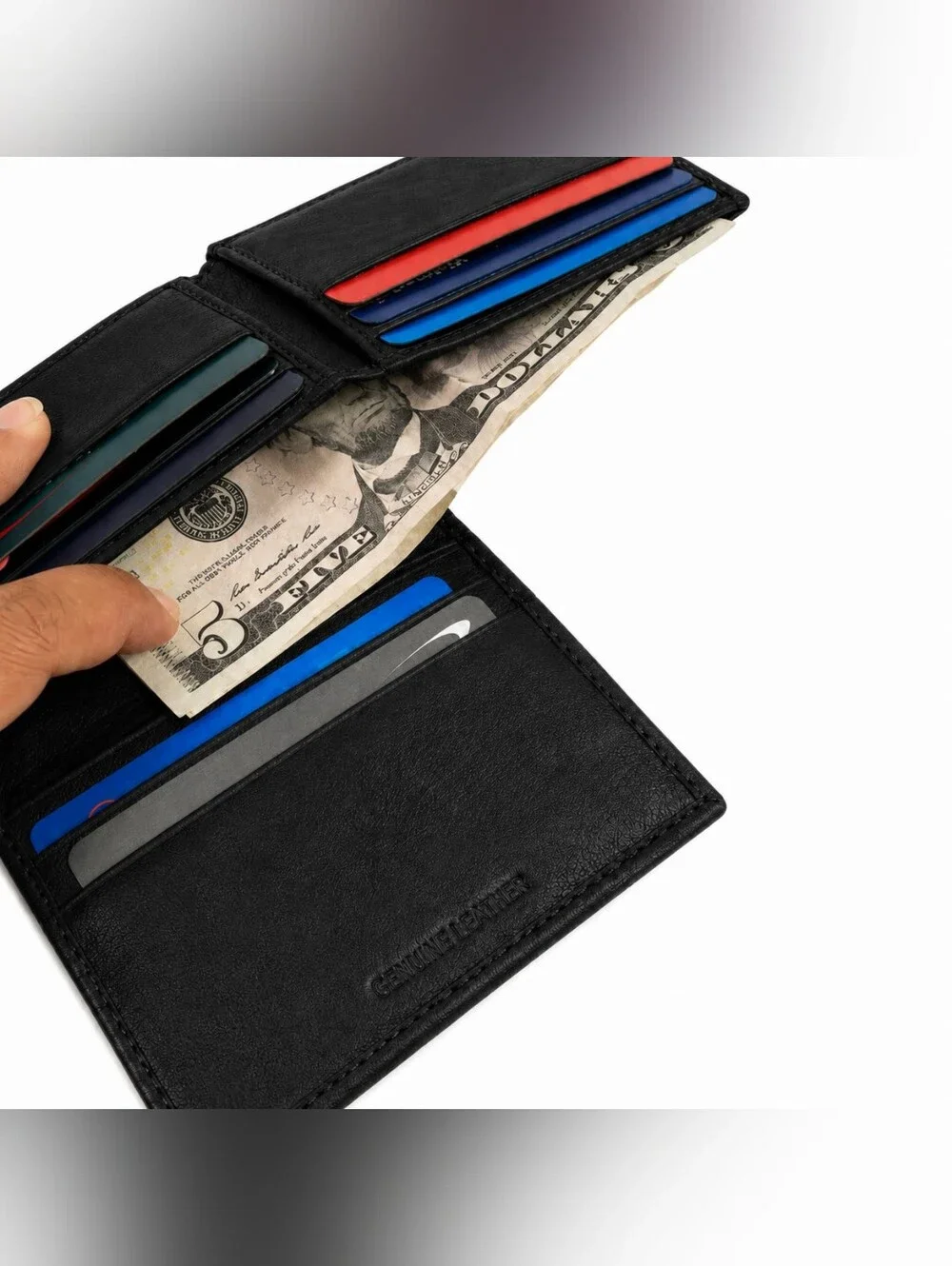 Mens Genuine Leather L-Fold Credit Card Black Wallet With Rfid Blocking Security